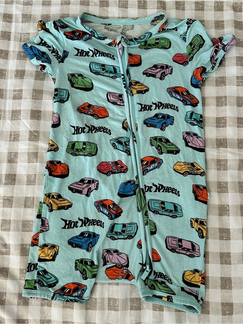 Posh Peanut Light Aqua Hot Wheels Zip Shortie Pajama Set with Multicolor Cars